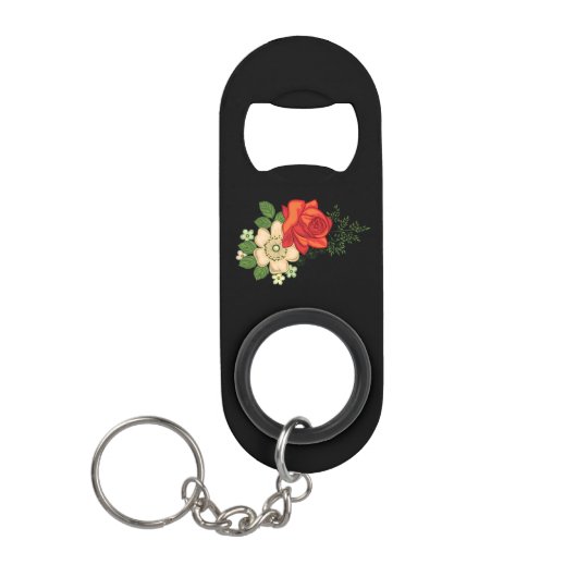 Rode Roos en Madeliefjes Zwarde Achtergrond Mini Flessenopener (Voorkant)