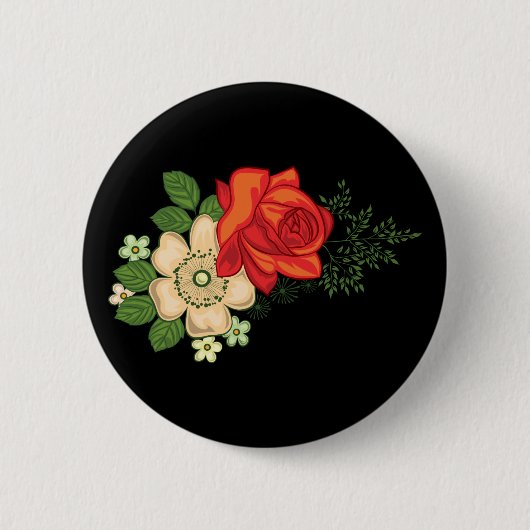 Rode Roos en Madeliefjes Zwarde Achtergrond Ronde Button 5,7 Cm (Voorkant)