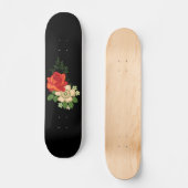 Rode Roos en Madeliefjes Zwarde Achtergrond Skateboard (Voorkant)