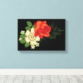 Rode Roos en Madeliefjes Zwarte Achtergrond Canvas Afdruk (Insitu (Houten vloer))