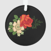 Rode Roos en Madeliefjes Zwarte Achtergrond Ornament (achterkant)