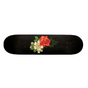 Rode Roos en Madeliefjes Zwarte Achtergrond Skateboard