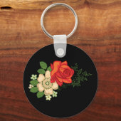 Rode roos en madeliefjes Zwarte achtergrond Sleutelhanger (Voorkant)