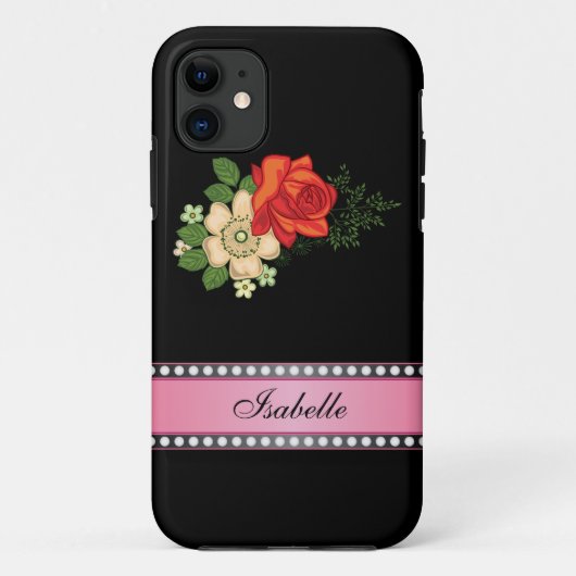 Rode Roos en Margriet Roze Gepersonaliseerde Naam Case-Mate iPhone Case (Achterkant)