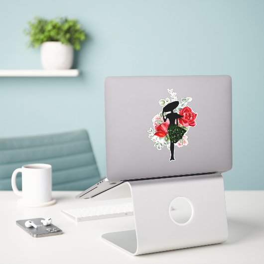 Rode Roos en Mode Aangepast Sticker (Laptop op bureau)