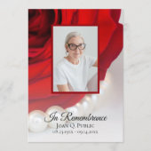 Rode roos en parels begrafenisdienst programmakaart (Voorkant)