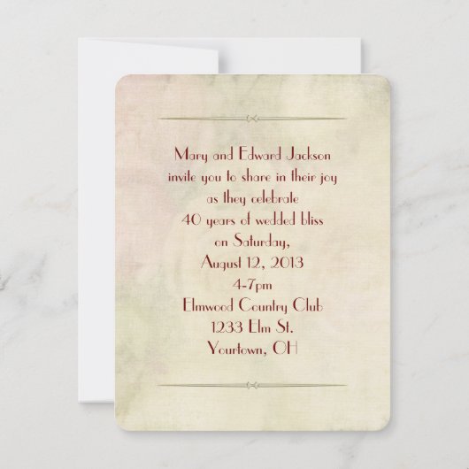 rode roos en wijn jubileum kaart (Achterkant)