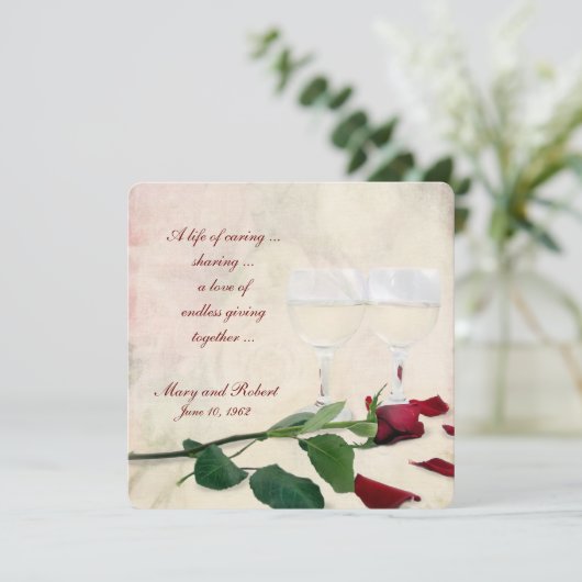 rode roos en wijn Vow Renewal Kaart (Staand voorkant)