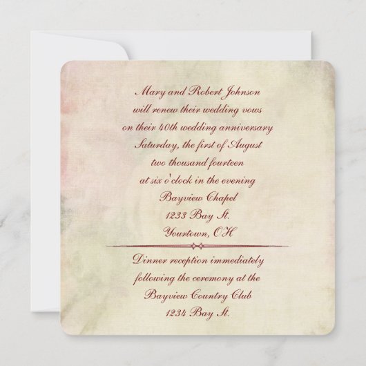 rode roos en wijn Vow Renewal Kaart (Achterkant)