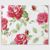Rode roos en wit klassiek print inpakpapier (Vlak)