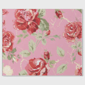 Rode roos en wit klassiek print inpakpapier (Vlak)