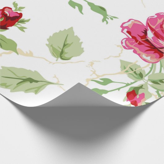 Rode roos en wit klassiek print inpakpapier (Hoek)