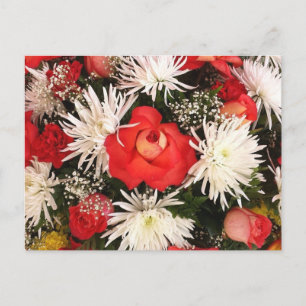 Rode Roos en Witte Bloemen Boeket Briefkaart