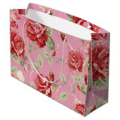 Rode roos en witte klassieke print grote cadeautas (Achterkant Gekanteld)