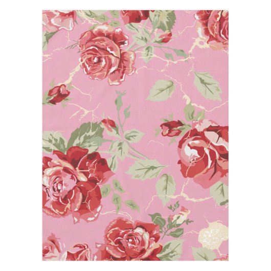Rode roos en witte klassieke print tafelkleed (Voorkant)