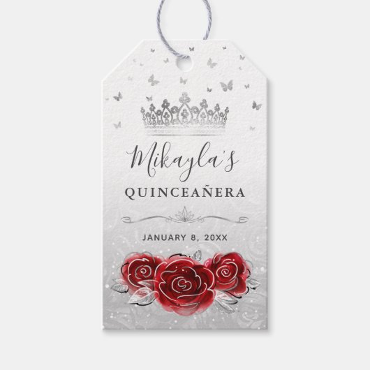 Rode Roos en Zilveren Kroon Bedank Favoriet Cadeaulabel (Voorkant)