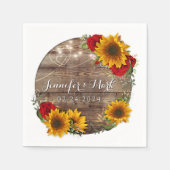 Rode Roos en Zonnebloem Rustiek Houten Servet (Voorkant)