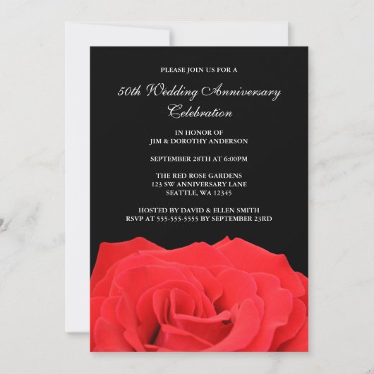 Rode Roos en Zwarte 50e Huwelijksjubileum Kaart (Voorkant)