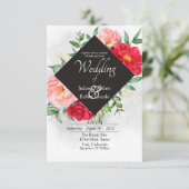 Rode roos en zwarte huwelijksuitnodiging kaart (Staand voorkant)