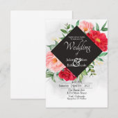 Rode roos en zwarte huwelijksuitnodiging kaart (Voorkant / Achterkant)