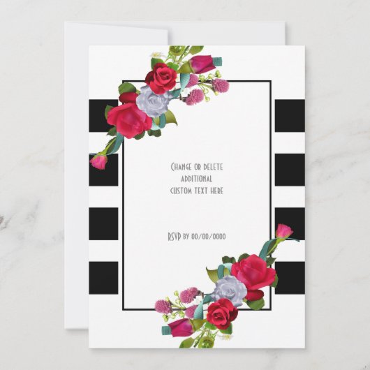 Rode roos en zwarte streep bruiloft kaart (Achterkant)