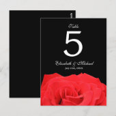 Rode Roos en Zwarte Trouwtafel Nummer Briefkaart (Voorkant / Achterkant)