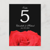 Rode Roos en Zwarte Trouwtafel Nummer Briefkaart (Voorkant)