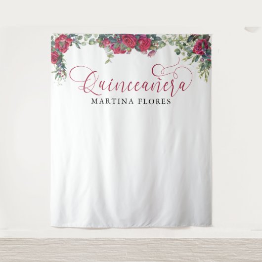 Rode Roos Eucalyptus Elegante Quinceanera Achtergr Wandkleed (Voorkant)