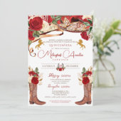 Rode Roos Fancy Mariachi Western Charra Quinceaner Kaart (Staand voorkant)