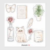 Rode Roos Fles Vlinder Kat Kaars Boek Veer Sticker (Vel)