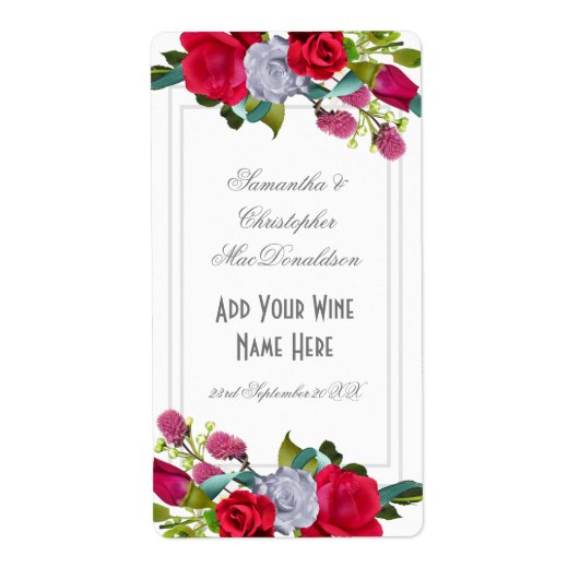 Rode roos Floral bouquet bruilootsfles Etiket (Voorkant)