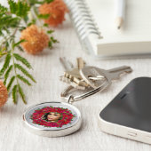 Rode Roos Foto Ontwerp Met Aangepaste Tekst Sleutelhanger (Zijkant)