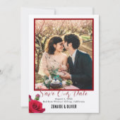 Rode Roos Foto Plat Save The Date Kaart (Voorkant)