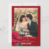 Rode Roos Foto Plat Save The Date Kaart (Voorkant)