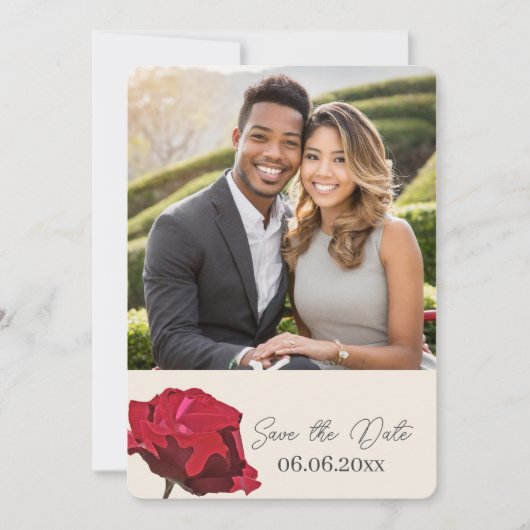 Rode Roos Foto Save the date Kaart (Voorkant)