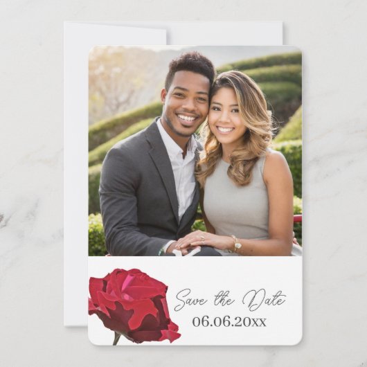 Rode Roos Foto Save the date Kaart (Voorkant)