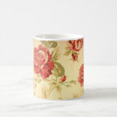 Rode roos, geel, antiek bloemenprint koffiemok (Center)