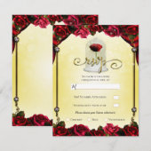 Rode Roos Gele Goud Prinses Glitter Feest RSVP Kaart (Voorkant / Achterkant)