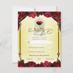 Rode Roos Gele Goud Prinses Glitter Feest RSVP Kaart
