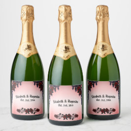 Rode Roos Gothic Bruiloft Persoonlijke Fonkelende Sparkling Wijnetiket