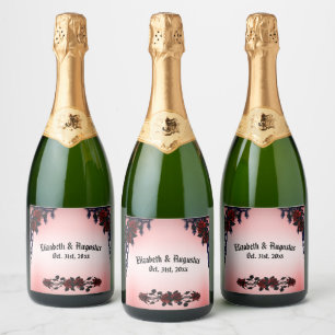Rode Roos Gothic Bruiloft Persoonlijke Fonkelende Sparkling Wijnetiket