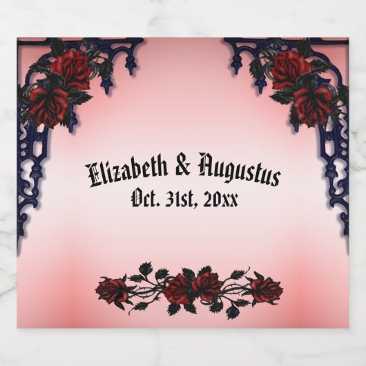 Rode Roos Gothic Bruiloft Persoonlijke Fonkelende Sparkling Wijnetiket (Enkel label)