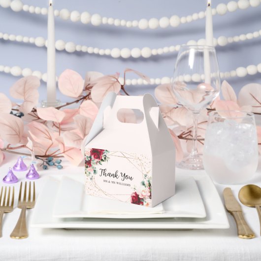 Rode Roos & Goud Waterverf Bloemen Bedankdoosjes (Huwelijk)