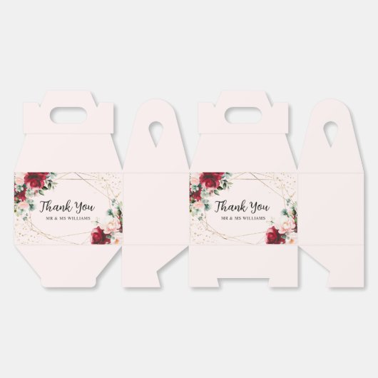 Rode Roos & Goud Waterverf Bloemen Bedankdoosjes (Ongevouwen)