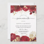 Rode Roos Goudblad Quinceanera Uitnodiging (Voorkant)