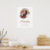 Rode Roos Gouden Bloemstuk Rouwfoto Welkomstbord Poster (Keuken)