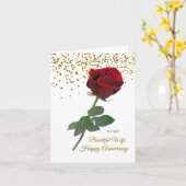 Rode roos, gouden confetti Huwelijksjubileum vrouw Kaart (Gele Bloem)