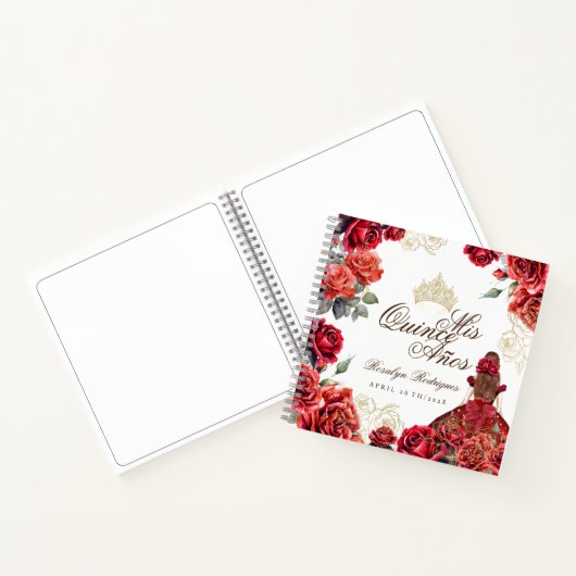 Rode Roos Gouden Elegante Mis Quince Gast  Notitieboek (Binnen)