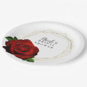 Rode Roos Gouden Geometrische Glam Bruidscadeau Papieren Bordje (Gekanteld)