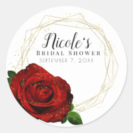 Rode Roos Gouden Geometrische Glam Bruidsdouche Ronde Sticker